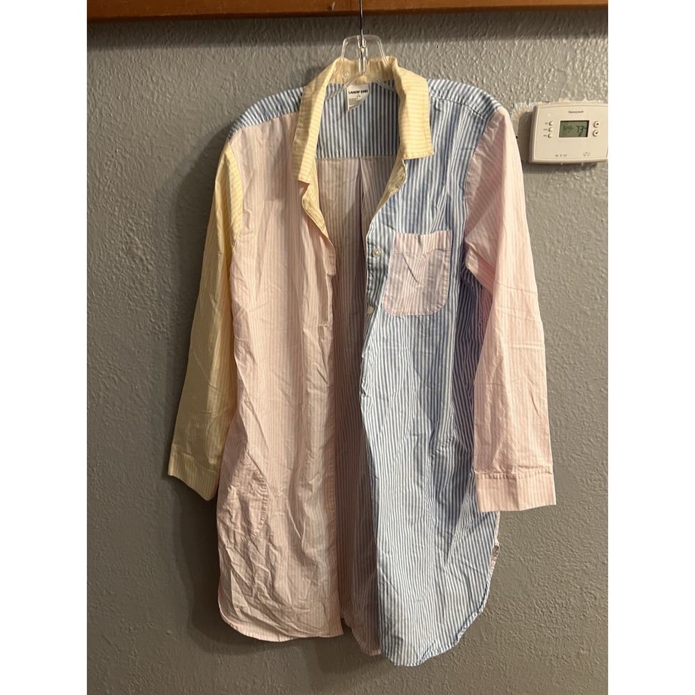 Lands End Oversized Multi Color Button Up Striped Shirt Size Large 14/16